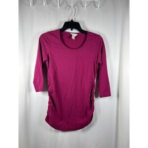 Three Seasons Maternity Magenta Pink Ruched Side 3/4 Sleeve Scoop Neck Top Small